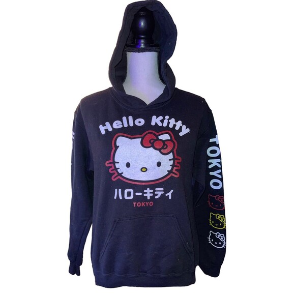 Hello Kitty X Tokyo Black Hoodie Size Large Pullover Size M Missing Hood String - Picture 1 of 2